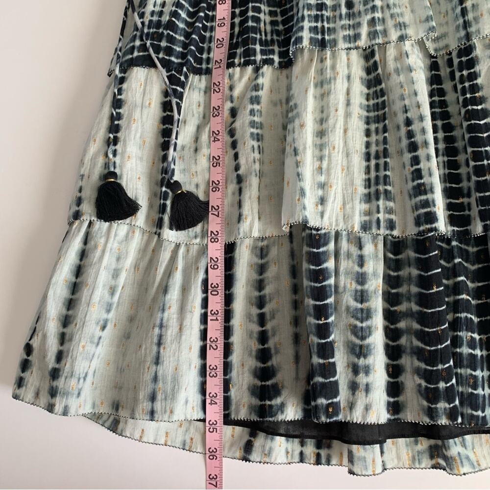 Saylor Syden Navy Tie Dye Gold Metallic V-neck Tiered Boho Mini Dress Large - Picture 7 of 12